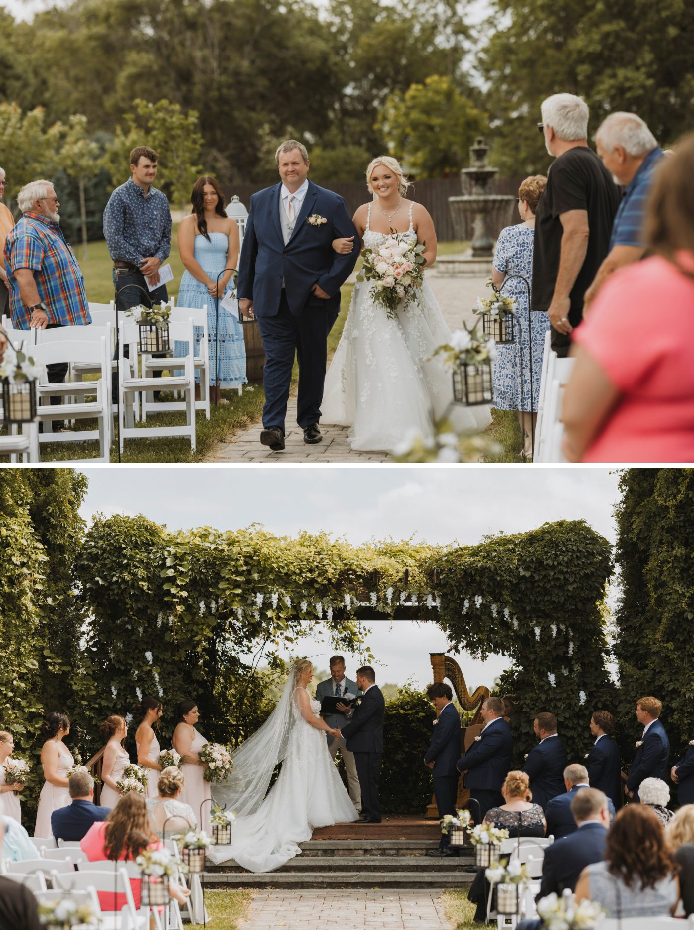 A bride walks down the aisle at Moonlight Ridge Vineyards with her father