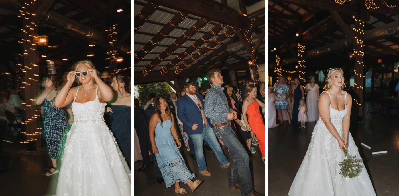 A dance floor full of wedding guests at Moonlight Ridge Vineyards