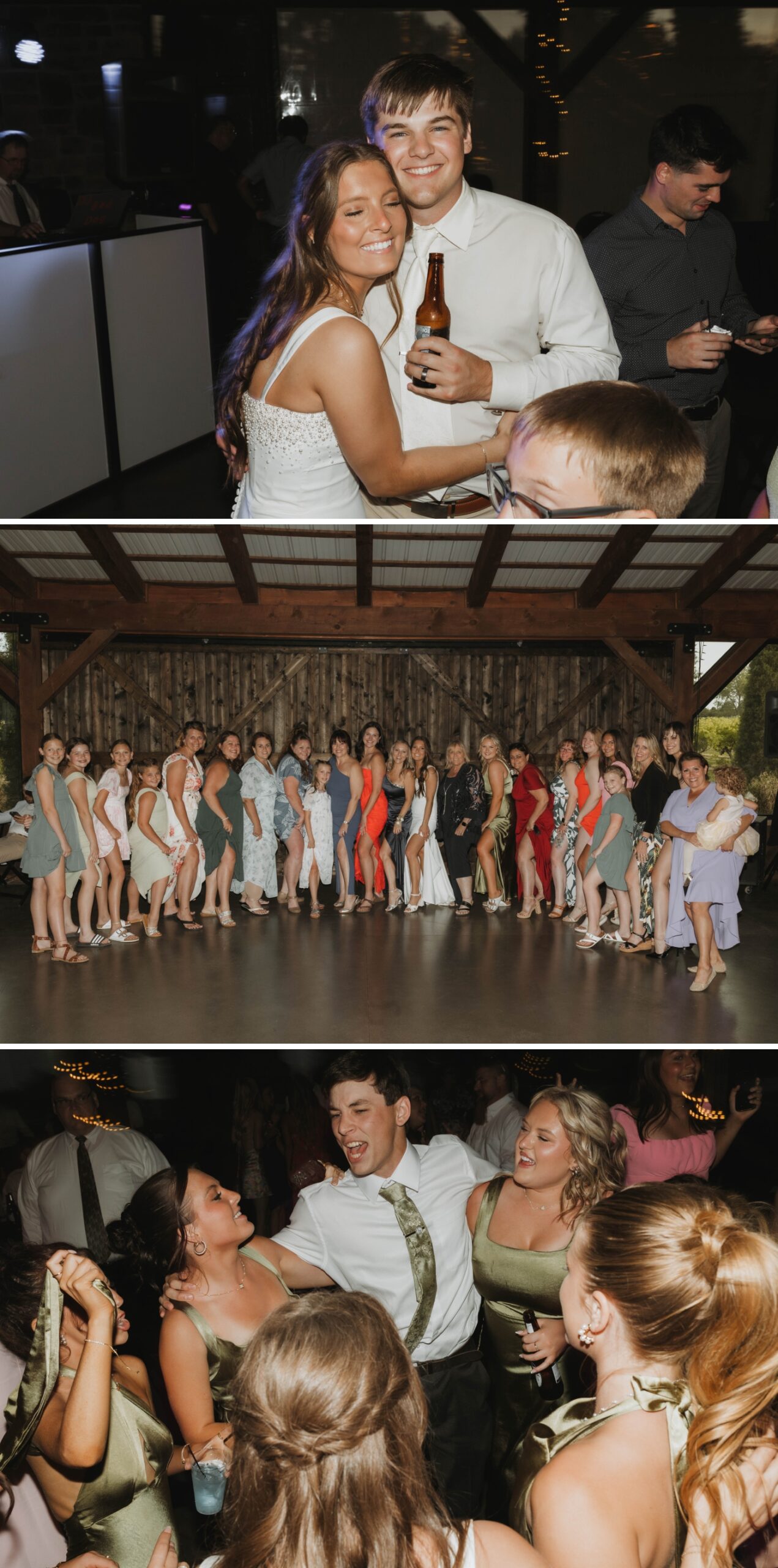Young adults on the dance floor during a wedding reception at Moonlight Ridge Vineyards